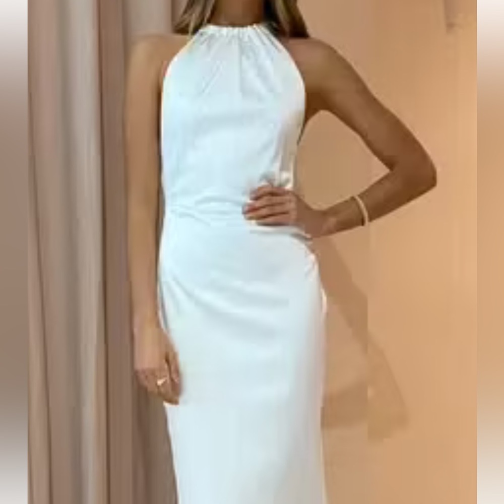 Third Form Bridal white sleek high neck open back dress 4